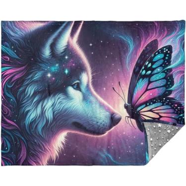 Imagem de TSENQUE Mantas e mantas personalizadas chiques de borboleta lobo para sofá cama cobertor xadrez cinza 177,8 cm x 139,7 cm