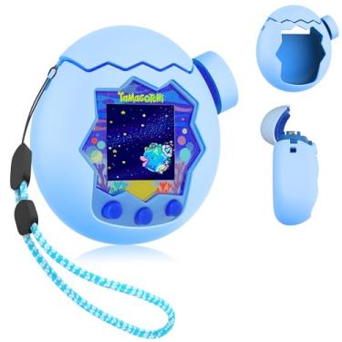 Imagem de FIOPAZ Capa de silicone 3 em 1 para Tamagotchi Paradise, proteção total contra quedas para acessórios Tamagotchi Paradise com estojo e capa superior, tampa de botão e cordão, conecte sem remoção (azul