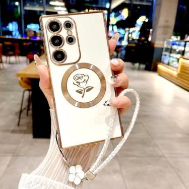 Imagem de Capa de TPU macio com revestimento rosa para Samsung Galaxy S25 S24 S23 S22 S21 Ultra Plus S24 23 Charge Covers Cordão Pulseira, Branca, para S21 Plus