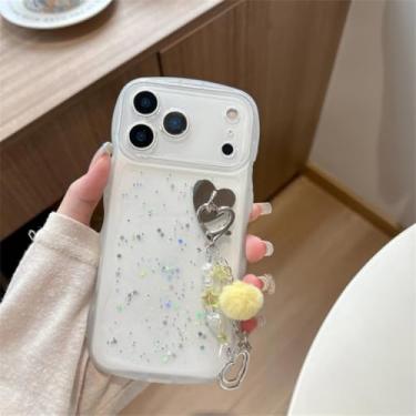 Imagem de Capa para celular com glitter e padrão ondulado 3D para iPhone 11, 12, 13, 14, 15, 16, 17 Pro Max e 16 Plus, com borda transparente e parte traseira em TPU macio (para iPhone X/Branco)