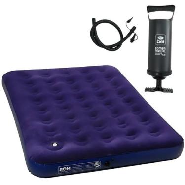 Imagem de Colchao inflavel casal camping + bomba de ar manual 30cm com 3 bicos -