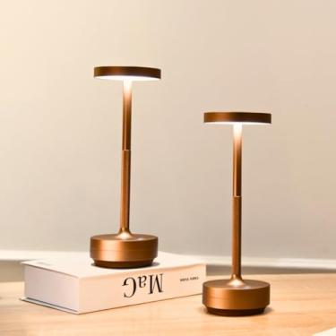 Imagem de Pacote com 2 Candeeiros de mesa sem fio recarregáveis – à prova d'água, iluminação sensível ao toque, luz de mesa de LED portátil para uso ao ar livre, pátio, restaurante (2 unidades de titânio)