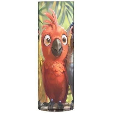 Imagem de Vasos de flores cilíndricos de pintura de papagaios fofos de desenhos animados para buquê vaso grande de plástico fofo personalizado floral moderno decorações, 30 cm x 9,9 cm