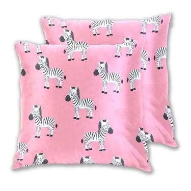 Imagem de Joitme Conjunto de 2 capas de almofada rosa com estampa de zebras fofas, capa de almofada de sofá de cama fofa, decoração de casa, 40,6 x 40,6 cm, 2 peças