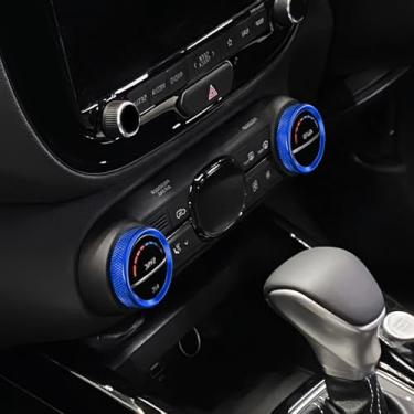 Imagem de JUIVEEL 2 peças Tampa de botão de interruptor de ar condicionado de alumínio A/C proteção de botão de controle central compatível com acessórios Kia Soul 2020-2025 (azul)