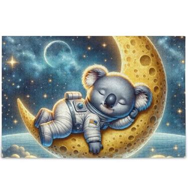 Imagem de Quebra-cabeça adulto estrelado lua coala fofo personalizado 1000 peças pintura belas artes paisagem quebra-cabeça presentes para jogo de elefante branco, 75 cm x 50 cm