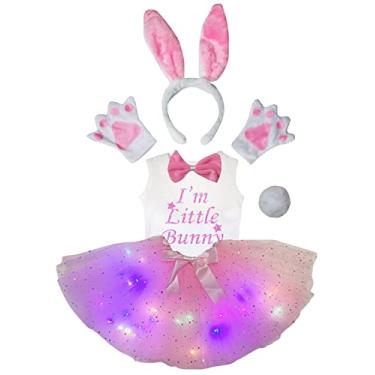 Imagem de Petitebella I'm Little Bunny Shirt Headband Tutu 6pc Girl Costume 1-8y (White/Pink LED, 1-2 Years)