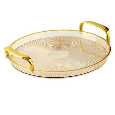 Imagem de Bandeja Organizadora Decorativa Multiuso Para Servir Nórdica Com Alça e Detalhe em Dourado Decoração de Mesa - 30 * 28 * 3cm, Ideal para Servir Petiscos e Decoração de Mesa Brasileira(Marrom,Médio)
