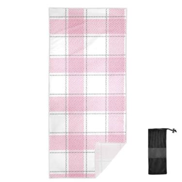 Imagem de Joitme Toalhas de banho chiques xadrez rosa branco infantil, tamanho P, toalha de natação, toalhas de areia para praia à prova de areia