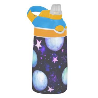 Imagem de Garrafa de água infantil Black Blue Planets Stars Space para escola, 473 ml, 473 ml, garrafa de água esportiva Tritan com canudo, copo de viagem reutilizável para crianças, portátil, alça de