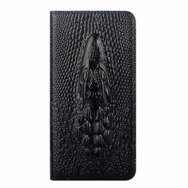Imagem de FWYANZH Capa de couro genuíno para Google Pixel 10 Pro XL/10 PRO/10, capa carteira de relevo 3D com padrão de crocodilo, cobertura total, capa flip de couro de vaca real, preta, 10