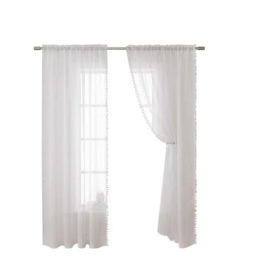 Imagem de Cortina Ainoli 2 peças moderna simples cor sólida filtro de tela de janela renda de algodão duas peças para estudo quarto infantil sala de estar varanda haste de desgaste (132cm * 240cm)