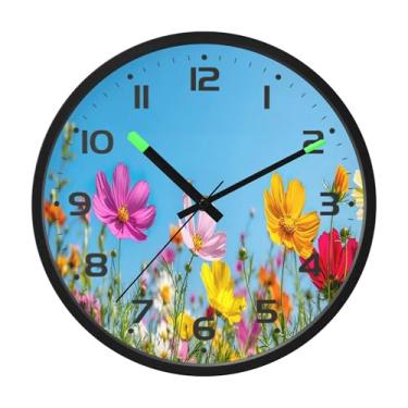 Imagem de SEHANY Herb Wildflower Relógio de parede silencioso sem tique-taque relógio redondo operado por bateria 30 cm controle de som luz noturna relógios de parede para sala de estar, cozinha, quarto