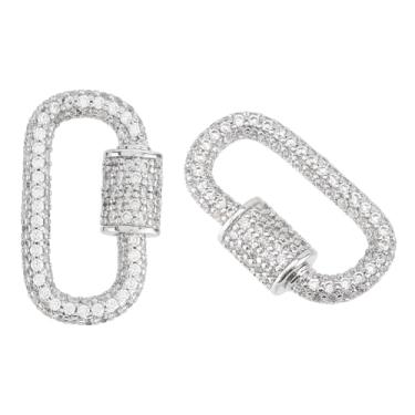 Imagem de DICOSMETIC 2 peças de colar de mosquetão, berloques de mosquetão de platina a granel, fechos, de latão, zircônia cúbica, mosquetões, pingentes de trava, pequeno chaveiro oval, mosquetões, clipe para