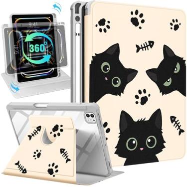 Imagem de Uppuppy Capa inteligente para iPad Pro M4 de 11 polegadas - suporte giratório de 360 graus com suporte para lápis para mulheres e meninas, capa preta para iPad Pro de 11 polegadas 2024 M4