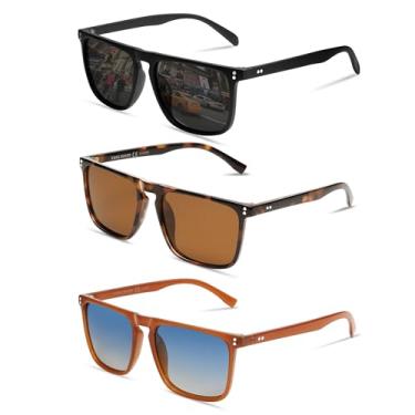 Imagem de VANLINKER Óculos de sol quadrados polarizados para homens e mulheres, óculos escuros com proteção UV para dirigir VL9748, Pacote com 3, preto + marrom escuro, M