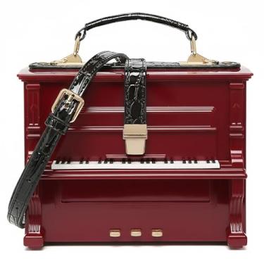 Imagem de Lyuxhetaokdiq Bolsa tiracolo feminina em formato de piano bolsa de mão acrílica exclusiva novidade bolsa de piano, Vermelha pequena