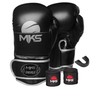 Imagem de KIt Luva Boxe Muay Thai New Energy Preto Metálico + Bandagem + Protetor Bucal - Mks Combat (10oz)
