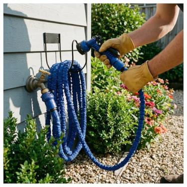 Imagem de Suporte de mangueira de jardim de metal - Suporte de mangueira de água montado na parede - Gancho de mangueira resistente para mangueira de água, cabos de extensão, mangueira de vácuo, preto