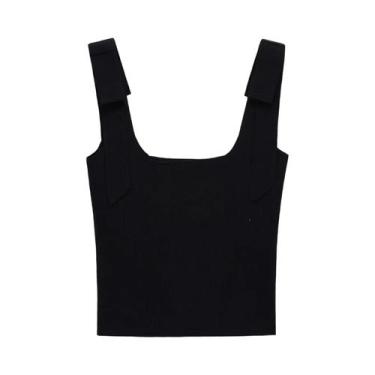 Imagem de Top Feminino Casual De Verão Com Ajuste Slim E Decote Quadrado Com Laç