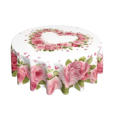 Imagem de Kawani Toalha de mesa floral redonda de 152 cm rosa corações do amor flores dia das mães toalha de mesa lavável resistente a rugas e manchas capa de mesa para dia dos namorados para festa piquenique e