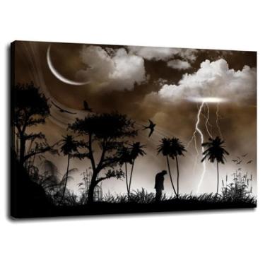 Imagem de Impressão em tela abstrata céu relâmpago pássaros arte de parede para casa 1 peça decorações com moldura 25.4 cm x 20.3 cm