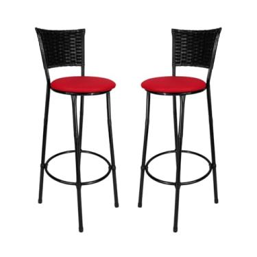 Imagem de Banqueta Junco Preto Alta Moderna Elegante Para Cozinha Balcao Bancada Bar Apartamento (VERMELHO)