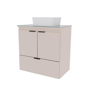 Imagem de COZIMAX Conjunto de toucador flutuante Soul de 61 cm com pia de cerâmica branca, bancada de vidro temperado, portas macias, 1 gaveta, suporte de parede