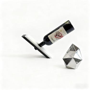 Imagem de SIRIZEN-DIVING Suporte de garrafa de vinho de mármore, elegante suporte de garrafa de vinho angular para decoração de bancada de cozinha, carrinho de bar durável e estável ou acessório de mesa de