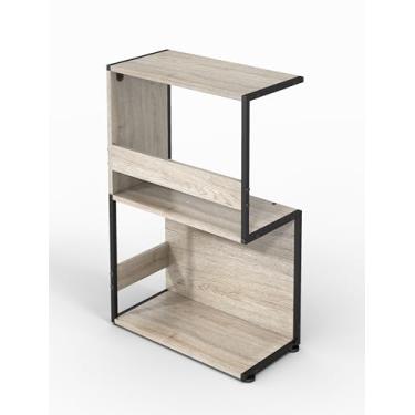 Imagem de ZAXVIDA Mesa lateral, pequena mesa lateral, estante em forma de S com prateleiras de armazenamento de 2 camadas, mesa de sofá para espaços pequenos, mesa de cabeceira para quarto, sala de estar