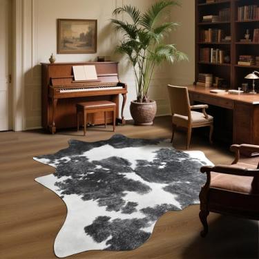 Imagem de Easycozy Tapete de couro sintético com estampa de vaca: 11 x 13 cm, couro bovino sintético, estampa de vaca espessa para quarto, sala de estar, decoração de escritório em casa