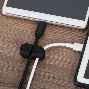 Imagem de Generic 2 peças 2 furos 35 mm clipe de cabo preto suporte de fio de silicone organizador de cabos adesivo para montagem em mesa de escritório em casa