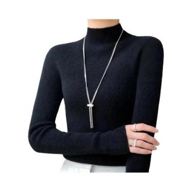 Imagem de Suéter Feminino De Tricô Grosso Sólido Com Gola Alta Estilo Harajuku C