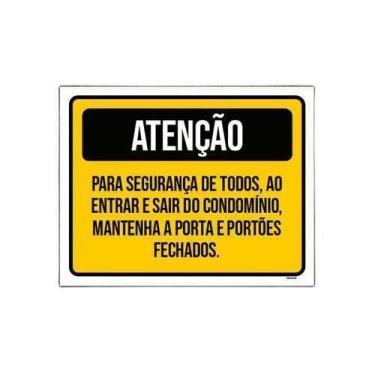 Imagem de Kit 3 Placa Atenção Segurança Porta Portões Fechados - Sinalizo