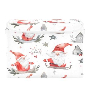 Imagem de SEHANY Linda caixa de armazenamento de Papai Noel de Natal com tampas e alças, organizador de cestas de armazenamento de tecido dobrável, caixas de armazenamento de cubos grandes para roupas, cobertor