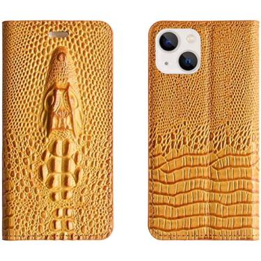Imagem de CYSUE Capa de telefone fólio em relevo de cabeça de crocodilo, para Apple iPhone 14 Plus capa de couro de 6,7 polegadas [slot para cartão] [Suporte] (Cor: CAF)