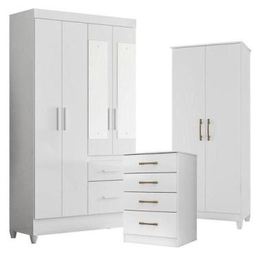 Imagem de Guarda Roupa Com Espelho Infantil Madri Com Cômoda Ms913 E Armário Mul