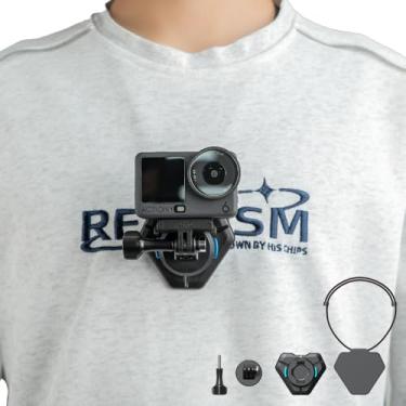 Imagem de Rugvis Suporte magnético no peito com alça de pescoço, colar de selfie invisível de 360° POV, acessórios de montagem compatíveis com GoPro Hero 13/12/11/10/9, Insta360, DJI Action 4 (preto-02)