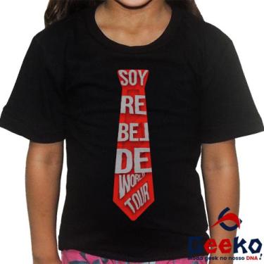 Imagem de Camiseta Infantil Rebelde 100% Algodão RBD Gravata Geeko, Preto, 8