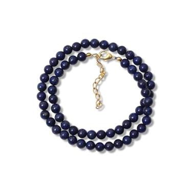 Imagem de A&M GEMS & JEWELS Colar feminino com pedras preciosas naturais, contas redondas lisas de 6 a 6,5 mm, joia banhada a ouro feita à mão, colar minimalista para o dia a dia, 20, Latão Gema, Lápis-lazúli