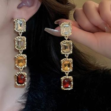 Imagem de Brincos vintage com pingente de gota de strass brincos pendentes de cristal retangulares brincos de lágrima lustre para mulheres