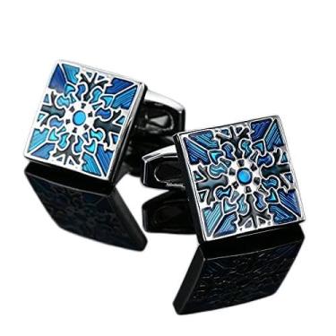 Imagem de Camisa masculina abotoaduras azul esmalte cristal vintage coleção padrão, one size, Metal, Sem Pedra Preciosa