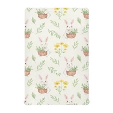 Imagem de SEHANY Lençol de berço de coelho fofo para meninos e meninas, macio, respirável, elástico, lençol com elástico padrão para bebês de 27 x 99 cm