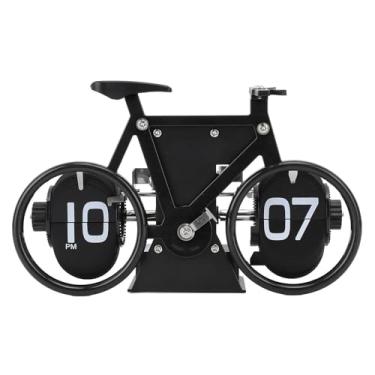 Imagem de AYNEFY Relógio Flip retrô, Despertador Em Formato de Bicicleta de Aço Inoxidável Com Função de Lembrete Display de Número Grande Ornamento de Mesa Operacional Mecânico para Quarto de (Preto)