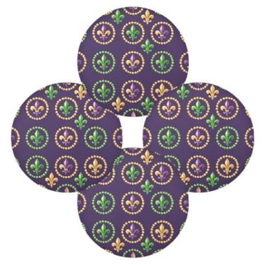 Imagem de Wassud Jogo americano conjunto de 4 tapetes de mesa redondos de flores de carnaval para cozinha e jantar tapetes laváveis resistentes ao calor para decoração de mesa 39 cm