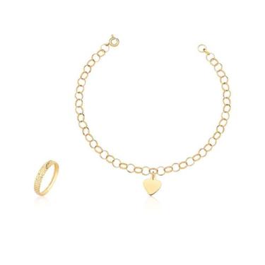 Imagem de Kit Conjunto Anel Aparador Mais Pulseira Portuguesa Ouro 18k - MAEHLER