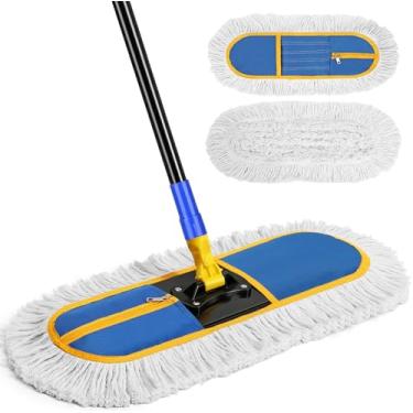 Imagem de SOBONNE Mop Comercial De 16" Para Limpeza Pisos - Vassoura Industrial Úmida E Seca Com 2 Esfregões Laváveis, Madeira, Vinil, Laminado, Pátios Armazéns, Azul