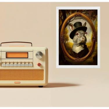 Imagem de Quadro Decorativo Coelho - Retrato Antigo 45X34Cm - Vidro