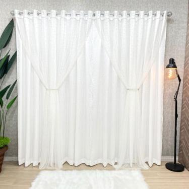 Imagem de Cortina com Voil de Pérolas Cetim Amassado Pérola 3,00m x 2,50m Branco