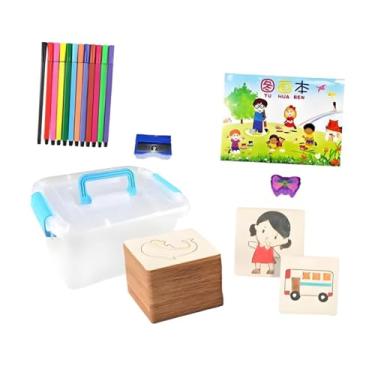 Imagem de Esquirla Estênceis de desenho infantis, brinquedos educativos, ferramenta de pintura criativa para meninos e meninas com 12 canetas para scrapbooking, 48 Estênceis